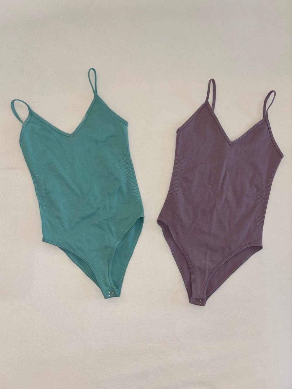 New Mix 2pc Ribbed Bodysuit Set M/L Teal Mauve V Neck Y2K